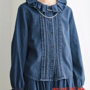 imakokoni イマココニ デニムシャツ Lサイズ 長袖シャツ レーストリム 洗濯機対応 カジュアル