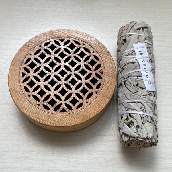 新品 デザイン香炉 小 浄化 磁石 蓋付き セージセット