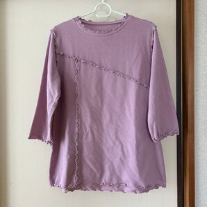 おしゃれ切り替え 七分袖トップス ピンク系 シンプルゆったりデザイン レディースLサイズ 綿混 一度のみ着用
