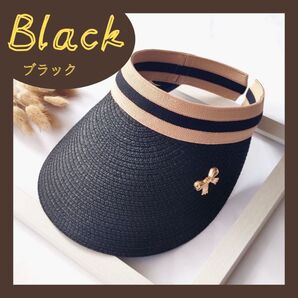 黒 ブラック 帽子 サンバイザー レディース 日焼け防止 UVカット 紫外線対策 麦わら帽子 スポーツ 日焼け対策 アウトドア