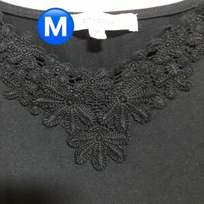 ピンクアドベ ワールド レース 胸元 黒 M 長袖 カットソー