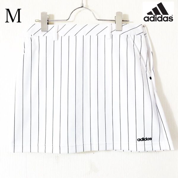 美 品adidas アディダス ストライプスカート M ゴルフ 白