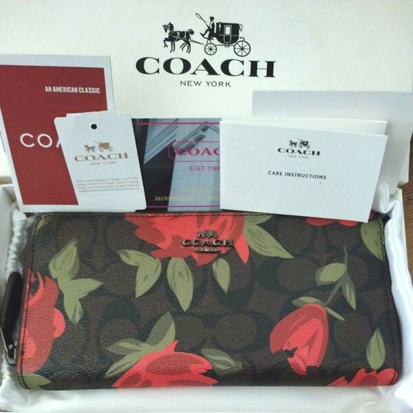 お値下げ 美品 coach コーチ フラワープリント シグネチャー 長財布 F26290 アウトレット品 使用少