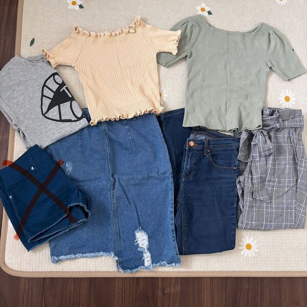 GRL forever21他 夏上下7点セット トップス スカート パンツ ショートパンツ チェック デニム ダメージデニム