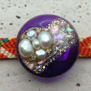 帯留め レジン パール シェル ラメ ハンドメイド