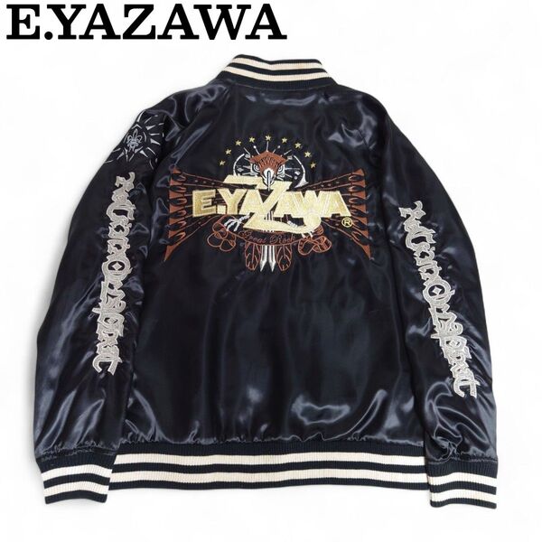 【即日発送/送料無料/価格の相談OK!!】 E.YAZAWA 矢沢永吉 スカジャン 刺繍 リバーシブル 黒 シルバー L