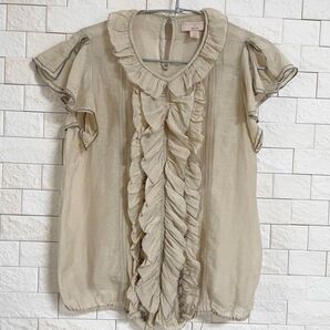 GAP × ステラマッカートニー フリルブラウス トップス ベージュ 160 シアーブラウス シアートップス シアーシャツ
