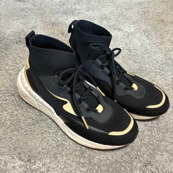 ZARA コントラスト ソックス スニーカー ブラック 黒24.0