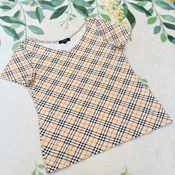 美品 バーバリーロンドン ノバチェック 半袖 カットソー M Tシャツ ベージュ トップス BURBERRY 2 コットン
