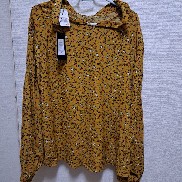 Avail 小花柄 タック袖 ブラウス 新品 未使用 4L 黄色 シャツ