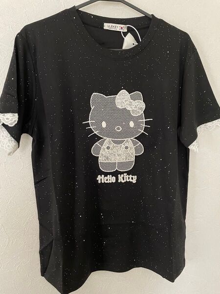 ハローキティ Tシャツ レディース 黒 ラメ レース 新品