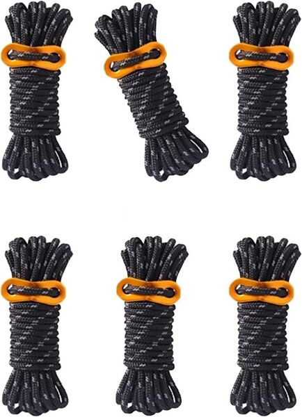 自在金具付き テントロープ 反射 ガイロープ 4m*6本 アウトドア
