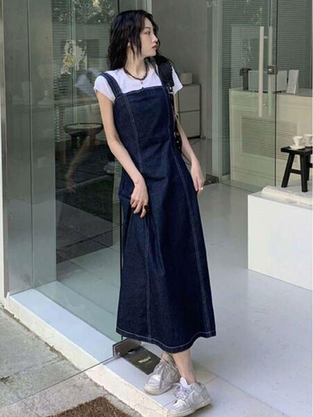 デニム バックレースアップ ワンピース
