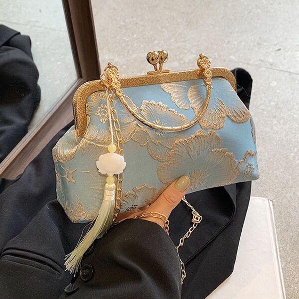 【即日配送】 パーティーバッグ 刺繍バッグ がま口 結婚式 ドレス 着物 花柄 和装 がま口バッグ ハンドバッグ ショルダー付き
