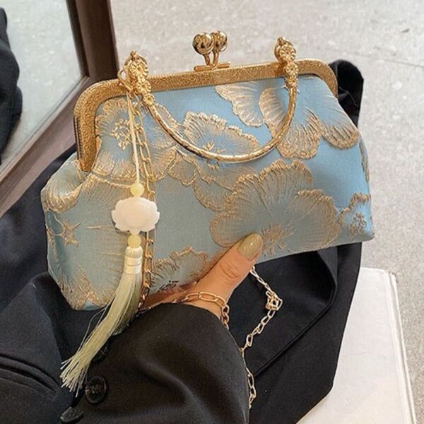 【即日配送】 パーティーバッグ 刺繍バッグ がま口 結婚式 ドレス 着物 花柄 和装 がま口バッグ ハンドバッグ ショルダー付き