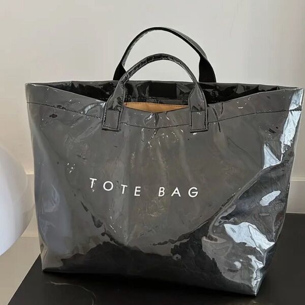 トートバッグ TOTE BAG ブラック 新品 大容量 多層クラフトペーパー × PVC生地 撥水 クリア 通勤 通学