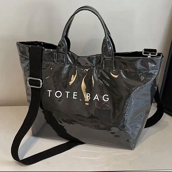 トートバッグ TOTE BAG ブラウン2wy新品 大容量 多層クラフトペーパー × PVC生地 撥水 クリア 通勤 通学
