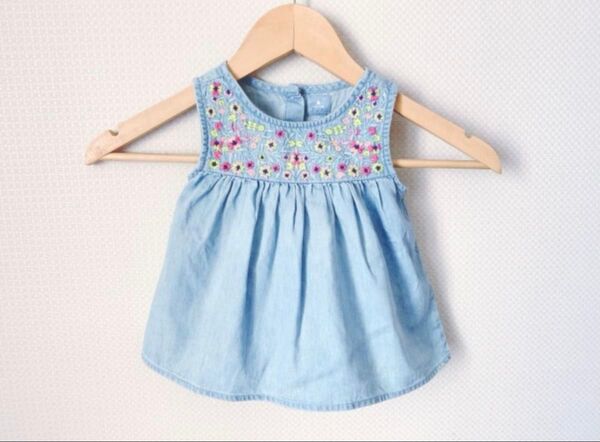 刺繍入りデニム風ノースリーブトップス ベビーギャップ baby gap 女の子 チュニック ワンピース チュニックワンピース