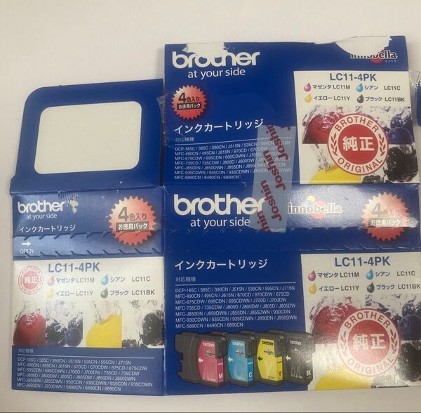 ブラザー LC11-4PK 純正インクカートリッジ ブラック シアン マゼンタ イエロー開封済 ブラック未開封 残量は写真で確認