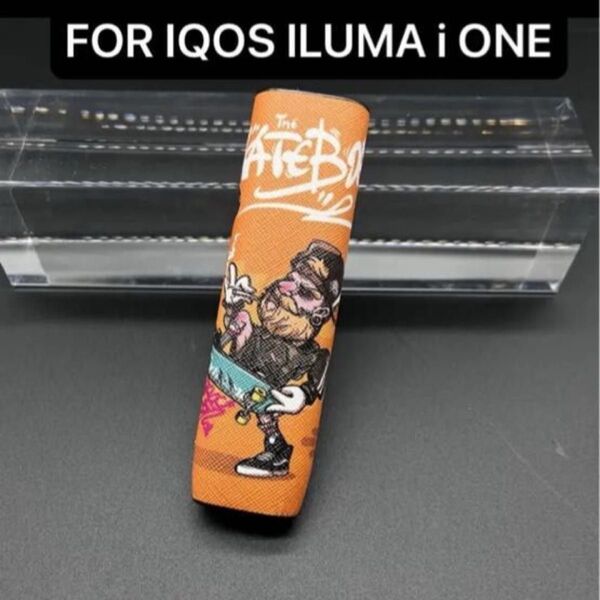 IQOS アイコス イルマワン ILUMA ONE ケース フェイクレザー カバー ボーダーデザイン オレンジ系 衝撃吸収 傷防止