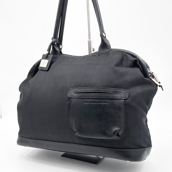PELLE BORSA ペレボルサ ボストンバッグ ナイロン レザー 黒 トートバッグ ハンドバッグ 大容量 ブラック