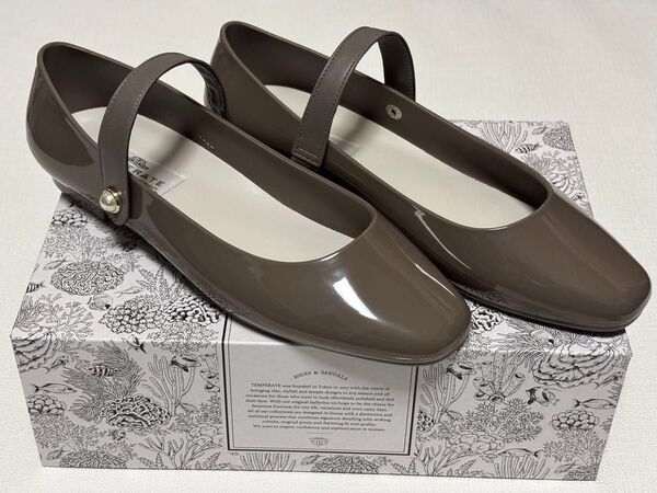 【新品未使用】TEMPERATE テンパレイト ALICE GREY 38 23.5cm レインシューズ レインパンプス スクエア