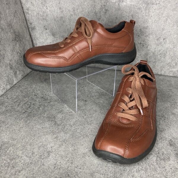 ecco エコー スニーカー レザー ブラウン クッションソール 24.5cm シューズ 幅広 3E 通勤