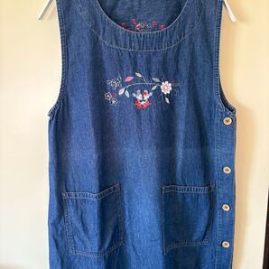 ディズニーデニムエプロン刺繍 ブルー