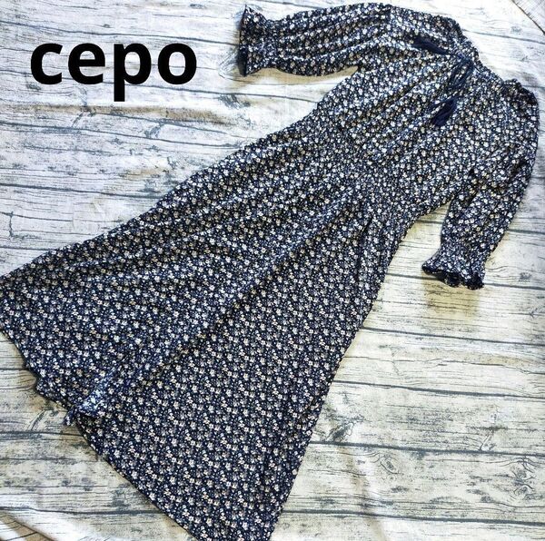 cepo ブルーメイト 小花柄ワンピース ロングワンピース ブルー 春ワンピース ワンピース 半袖 花柄