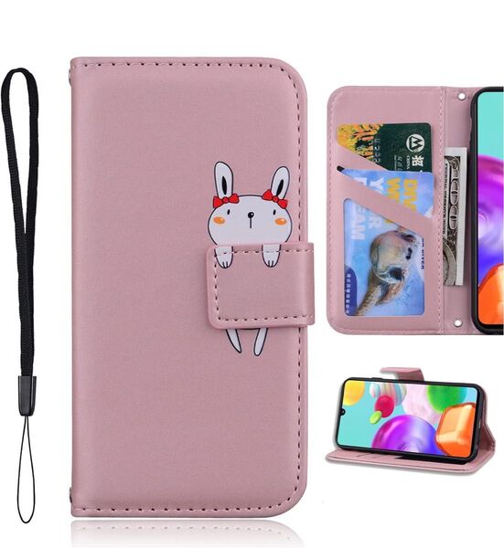 aquos sense7 ケース 手帳型 全面保護 かわいい ウサギちゃん 収納 スタンド機能 便利 ストラップ付き