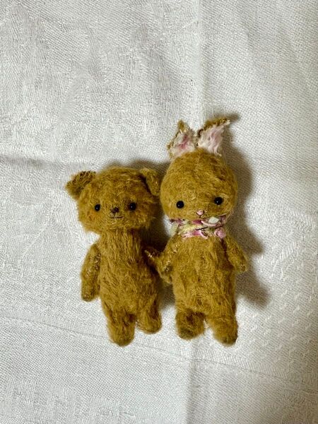 アンティーク ちびくまさんとちびうさぎさん ハンドメイド 作家様 テディベア セット