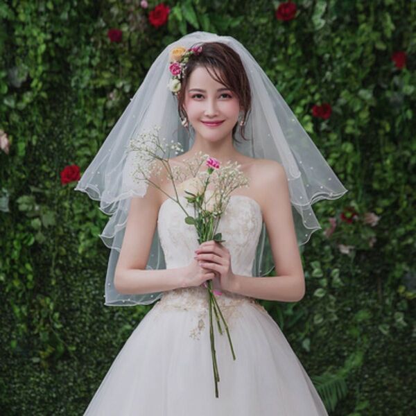 新品 2段 パール付き ウェディングベール レース 結婚式 挙式 二次会 エレガント 上品 可愛い 花嫁 B977