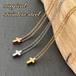ミニクロス ステンレスネックレス*サージカルステンレス*金属アレルギー対応*クロスネックレス*十字架*ハンドメイドネックレス