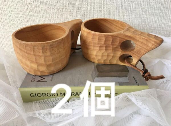 新入荷 手作り木製コップ 2個セット ククサ 北欧天然木カップ キャンプ