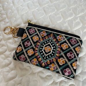 インド刺繍リボンフラットミニポーチ