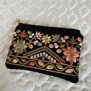 インド刺繍リボンフラットミニポーチ