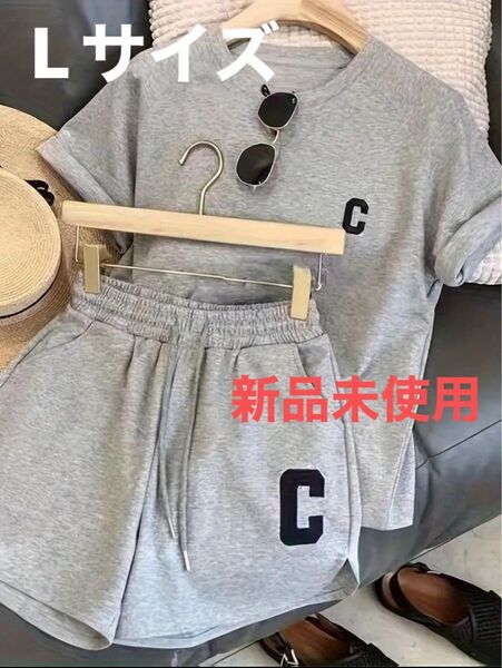 半袖 ルームウェア 部屋着 ハーフパンツ 韓国 L グレーカジュアルセットアップ Lサイズ夏用パジャマ新品未使用