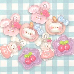 NO.194 デコパーツ クリア うさぎとピンクとムラサキ 1個 23円 4種×各1個セット85円