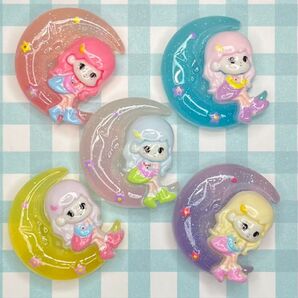 NO.264 デコパーツ 蓄光 ムーン 女の子 1個35円 5種×各1個セット150円
