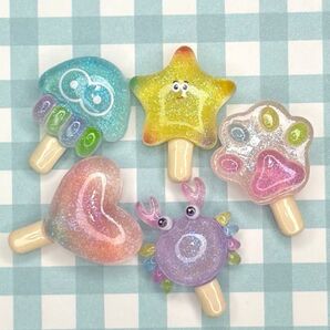 NO.255 デコパーツ キラキラ クリア アイスキャンディバー 1個25円 5種×各1個セット120円