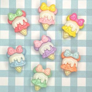 NO.249 デコパーツ ねずみ リボン コーンアイス 1個25円 7色×各1個セット150円