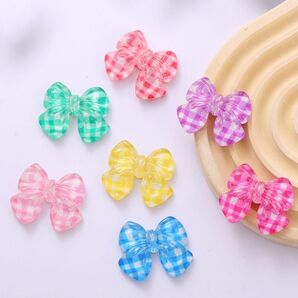 NO.201 デコパーツ ギンガムチェックリボン 1個30円