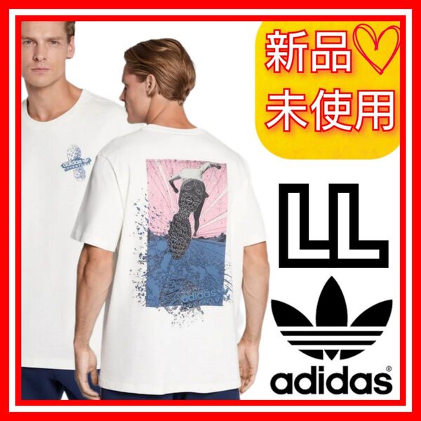 【LL】アディダスオリジナルス アドベンチャー トレイル 半袖 Tシャツ 新品未使用 タグ付き 背面プリント 着丈長め