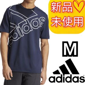 【М】アディダス ロゴグラフィック 半袖Tシャツ 新品未使用品 タグ付き 吸汗速乾 AEROREADY素材 ネイビー