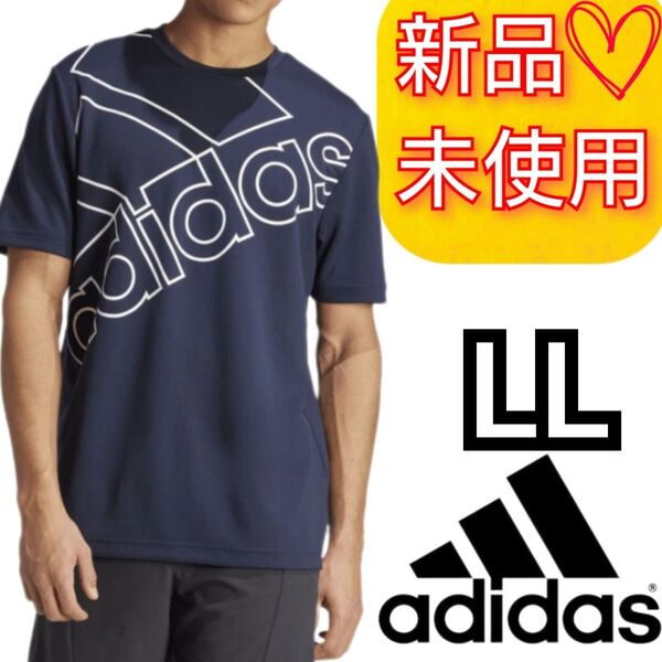 【LL】アディダス ロゴグラフィック 半袖Tシャツ 新品未使用品 タグ付き 吸汗速乾 AEROREADY素材 ネイビー
