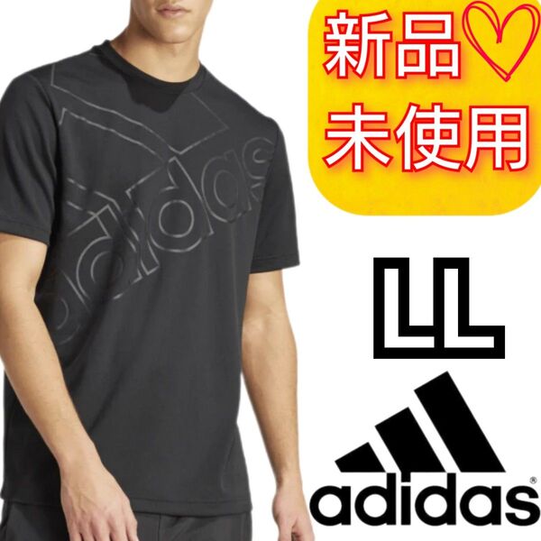 【LL】アディダス ロゴグラフィック 半袖Tシャツ 新品未使用品 タグ付き 吸汗速乾 AEROREADY素材 ブラック