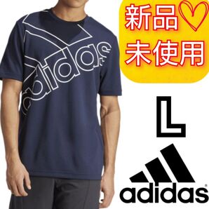 【L】アディダス ロゴグラフィック 半袖Tシャツ 新品未使用品 タグ付き 吸汗速乾 AEROREADY素材 ネイビー