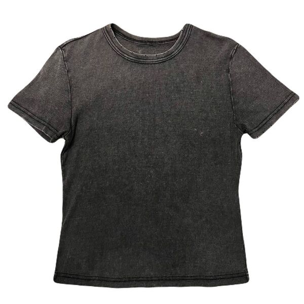 ノーブランド ヴィンテージ ムラ染め ダメージ 加工 リブ コットン Tシャツ Tee 半袖 トップス カットソー Tshirt