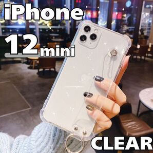【iPhone12mini/クリア】ベルト付iPhoneケース◆スマホカバー