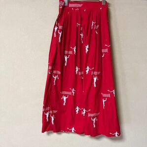 テニス柄 ロングスカート 赤 レッド 総柄